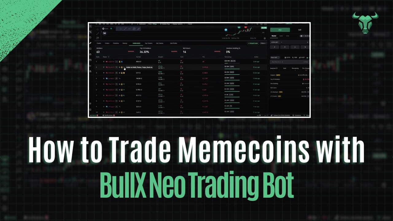 Thumbnail for "How to Trade Memecoins with BullX Neo Trading Bot" with a screenshot of BullX NEO interface